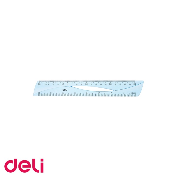 Rigla Deli 20 cm, plastic albastru transparent, gradatie cm si inch ...
