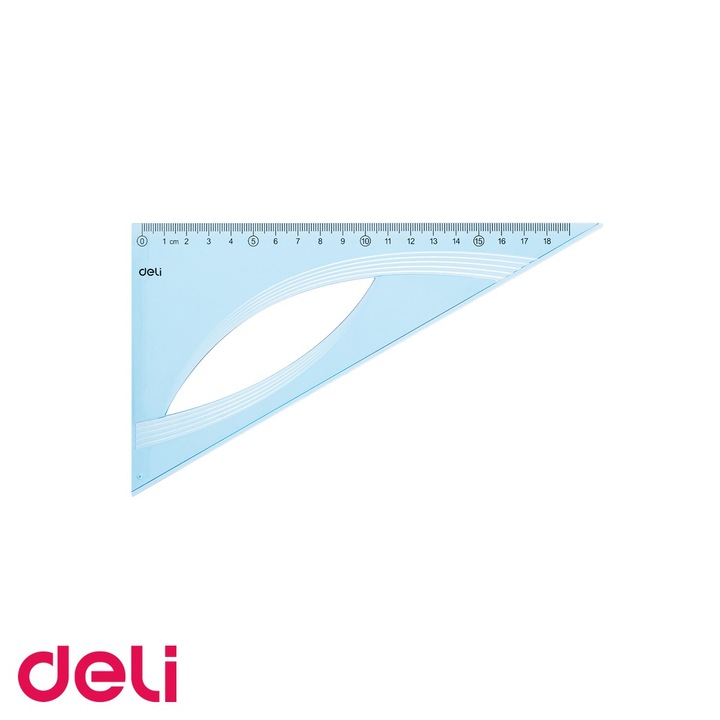 Echer plastic transparent Deli, 60 grade, 18 cm, albastru, pentru scoala si desen tehnic