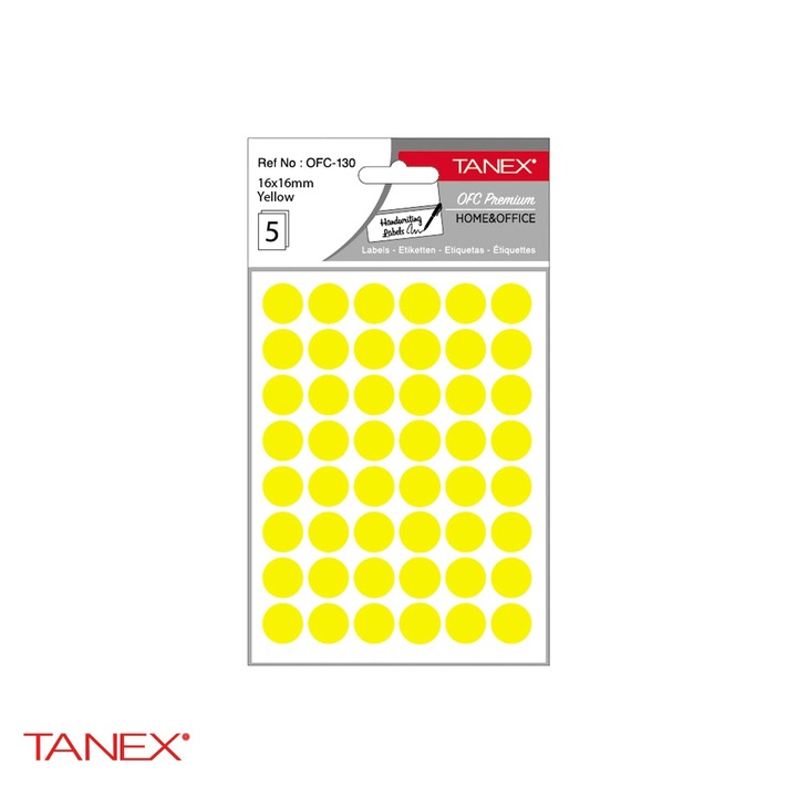 Etichete autoadezive rotunde Tanex, diametru 16 mm, culoare galbena, set 240 bucati