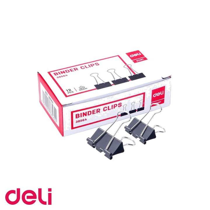 Set 12 clipsuri hartie Deli, metal nichelat 25mm, pentru organizarea documentelor la birou