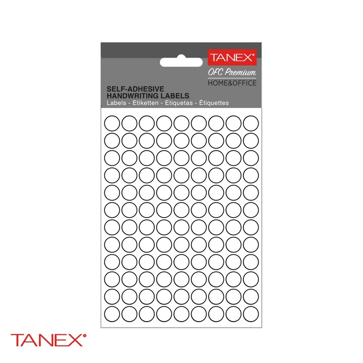 Etichete autoadezive rotunde Tanex, diametru 10 mm, albe, set 1080 bucati, hartie FSC certificata Alb