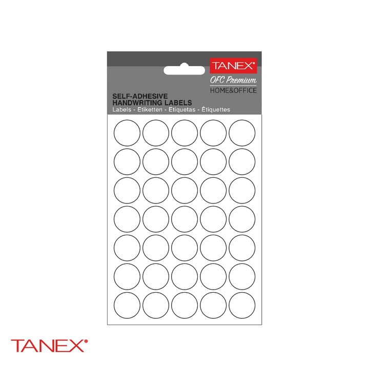 Etichete autoadezive rotunde Tanex, diametru 19 mm, albe, hartie FSC certificata, 350 bucati/set Alb