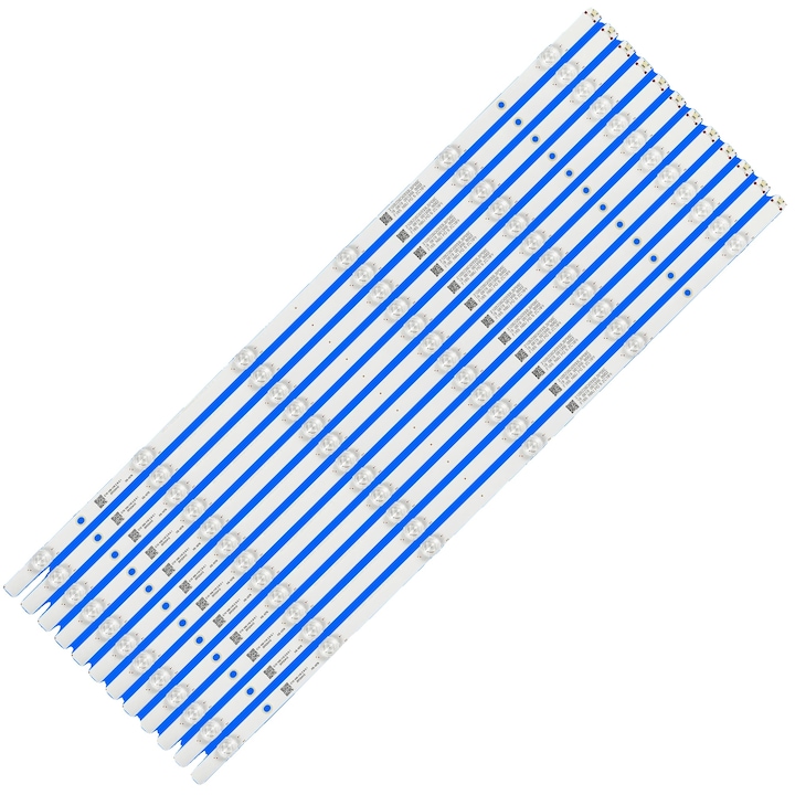 Banda backlight LED pentru TV, compatibila cu modele 65PUS6704, 65PUS7805/12, 65PUS7855/12, 65PUS7304, PVC, 675 mm, 6 LED-uri pe banda, 3V per LED, Alb, Set 12 buc