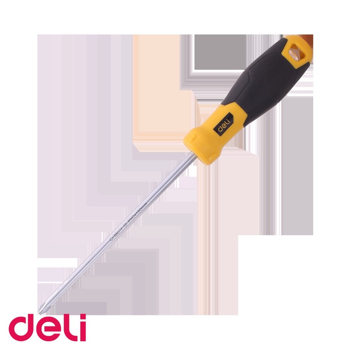 Surubelnita tip cruce Ph2 Deli, tija otel SUP11, varf magnetic, maner cauciuc-plastic antialunecare, 15 cm