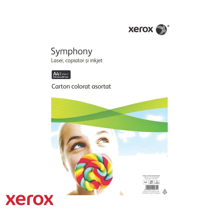 Top carton colorat Xerox A4, 160 g/mp, 5 culori intense asortate, compatibil imprimante laser, inkjet si copiatoare, 100 coli