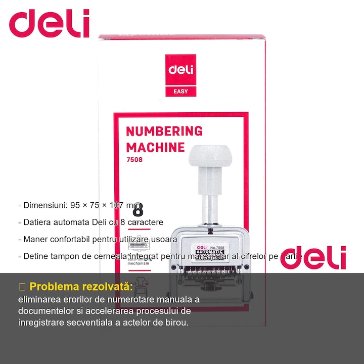 Datiera automata din metal Deli, 8 caractere, numerotare secventiala ...