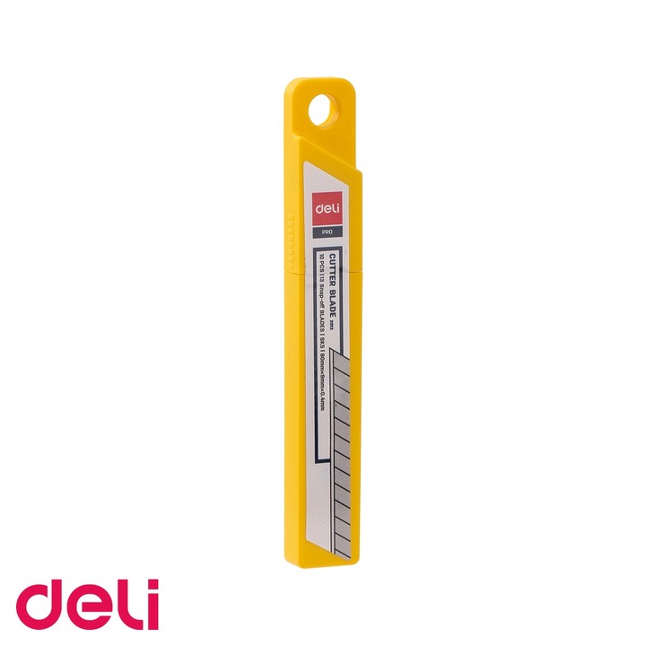 Set 10 lame cutter mici Deli, inox, 80x9x0.4 mm, pentru cuttere de birou si hobby