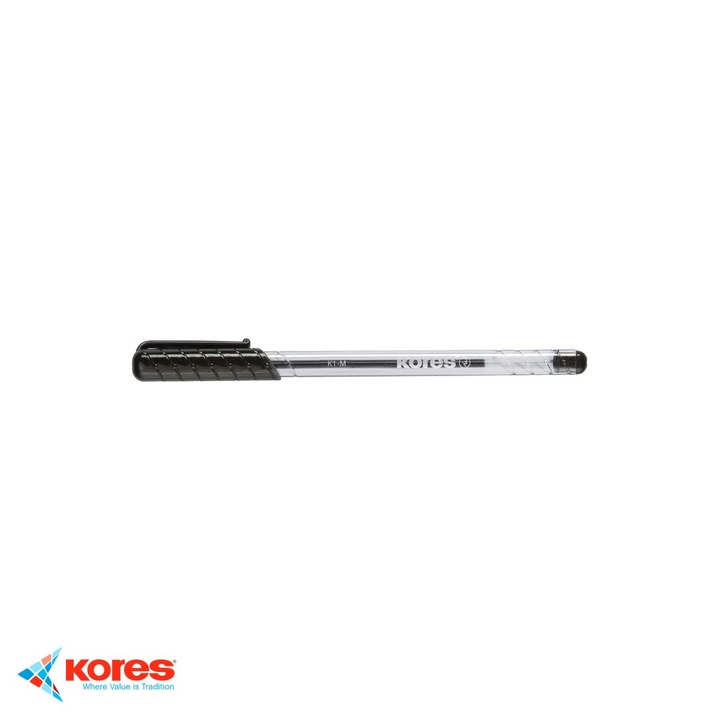 Pix de unica folosinta Kores K1, varf 0.7 mm, cerneala neagra, corp transparent, pentru scriere zilnica