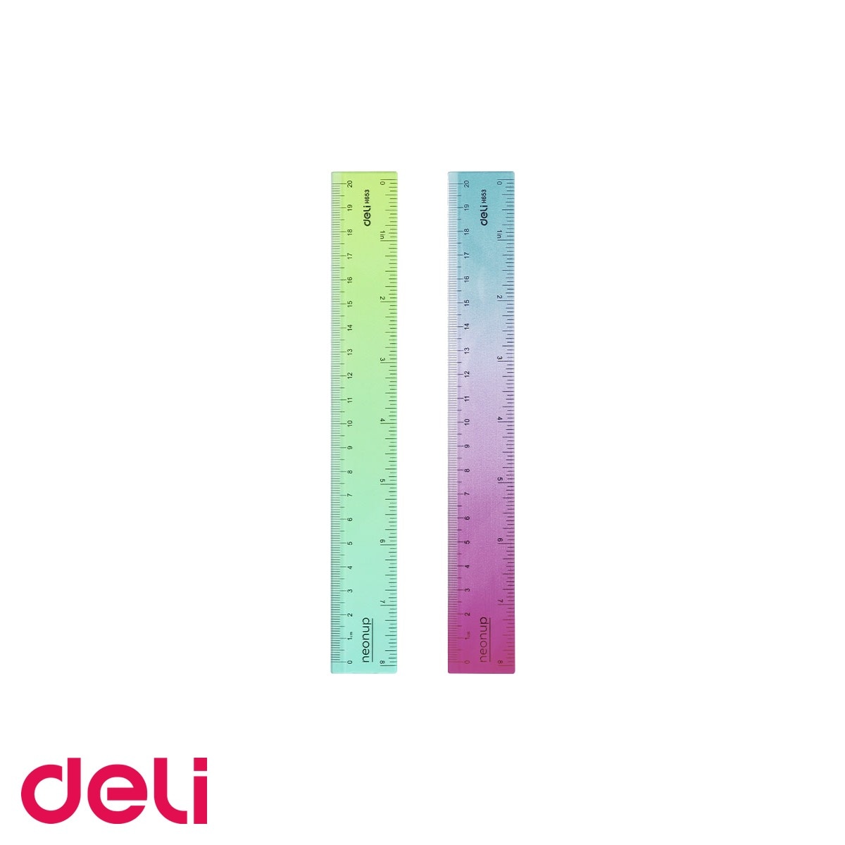 Rigla 20 cm Deli Neonup, plastic transparent cu gradient, pentru scoala ...