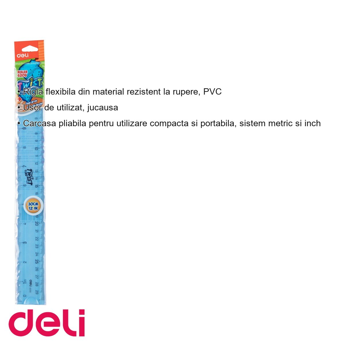 Rigla flexibila 30 cm Deli, PVC rezistent, sistem metric si inch ...