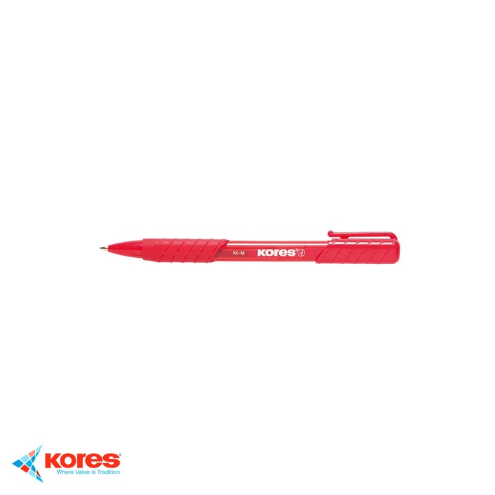 Pix cu mecanism Kores K6, varf fin 0.7 mm, forma triunghiulara ergonomica, cerneala rosie