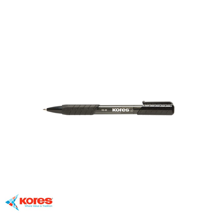 Pix cu mecanism Kores K6, varf fin 0.7 mm, forma triunghiulara ergonomica, cerneala neagra