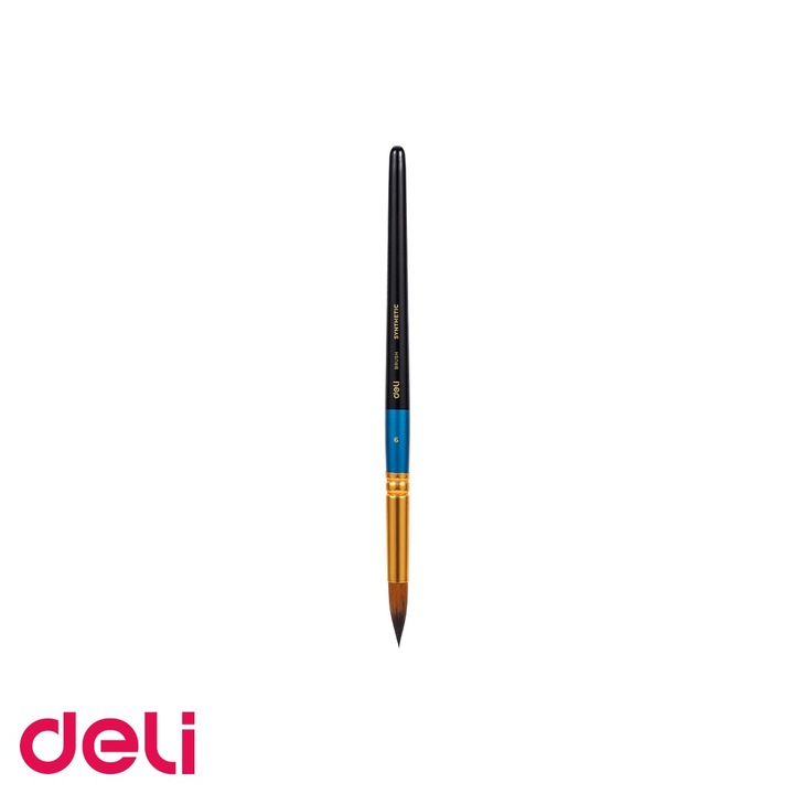 Pensula cu varf rotund Deli No. 9, corp din lemn, par nailon moale, pentru pictura