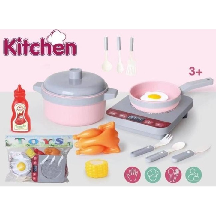 Set bucatarie copii Merkpol multicolor 3 piese plita inductie oale