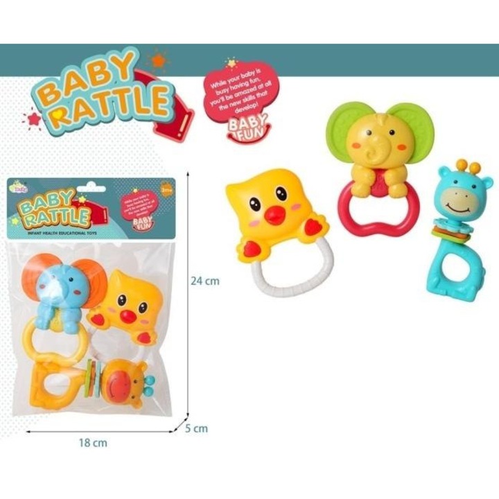 Set 3 jucarii zornaitoare Merkpol elefant rata girafa multicolor 3m+