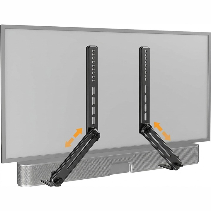 Suport Premium Soundbar Universal pentru TV, Monitoar, Montare Deasupra sau Sub Televizor, Compatibil cu Orice Suport TV de Perete Fix sau Mobil, Reglabil pe Inaltime si Unghi, Otel, Sustine Maxim 6.8kg, Sim Online®