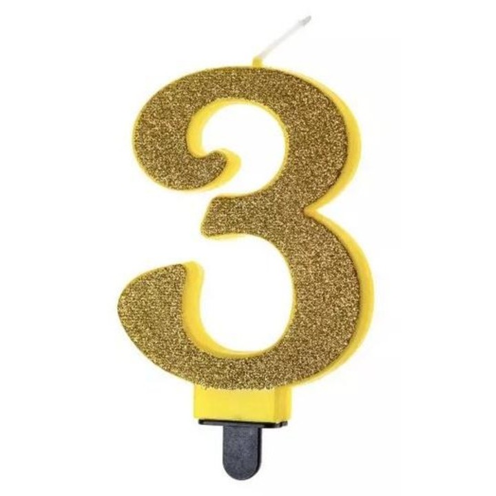 GoParty születésnapi gyertya 3-as szám, csillogó, arany, 8 cm