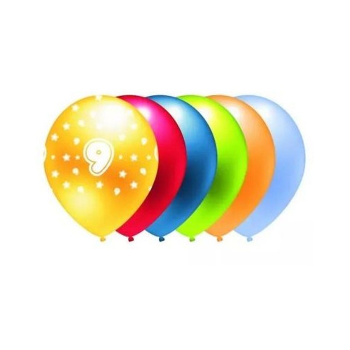 Baloane festive GoParty metalizate cu imprimeu, 30 cm, multicolor, 5 bucati
