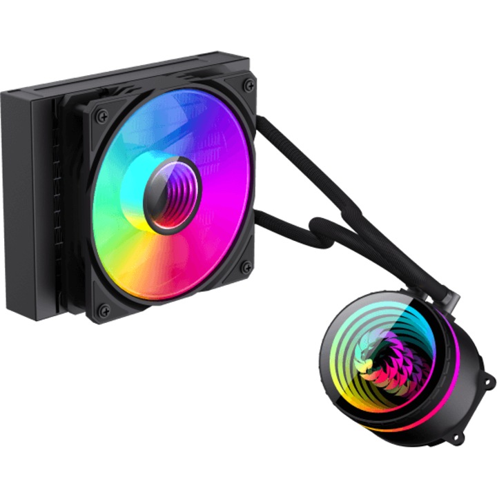 Gamemax ICEBURG 120 processzor hűtő, Intel / AMD kompatibilis, folyadékhűtés, ARGB világítás, kijelző, fekete