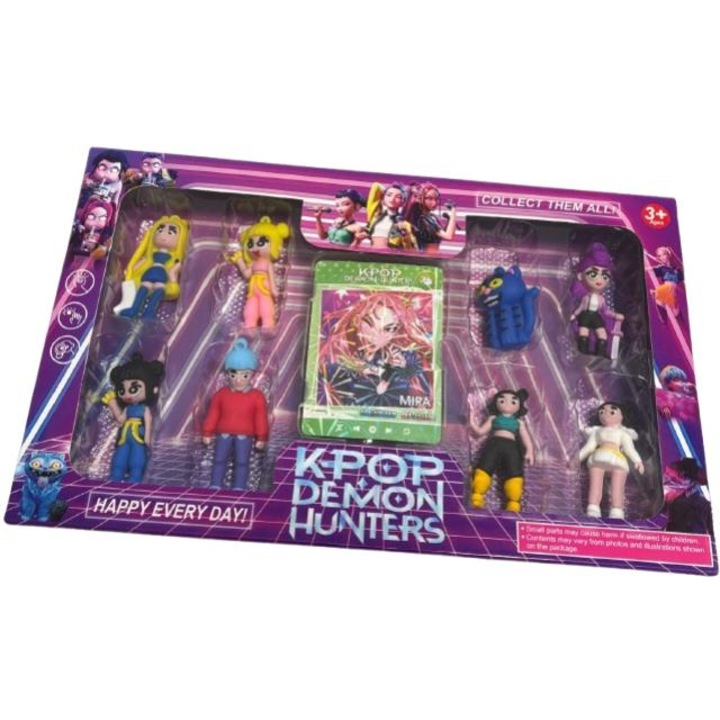 Set K-Pop Demon Hunters 8 figurine + Cartonase K-Pop, diverse personaje, multicolor, 8 cm