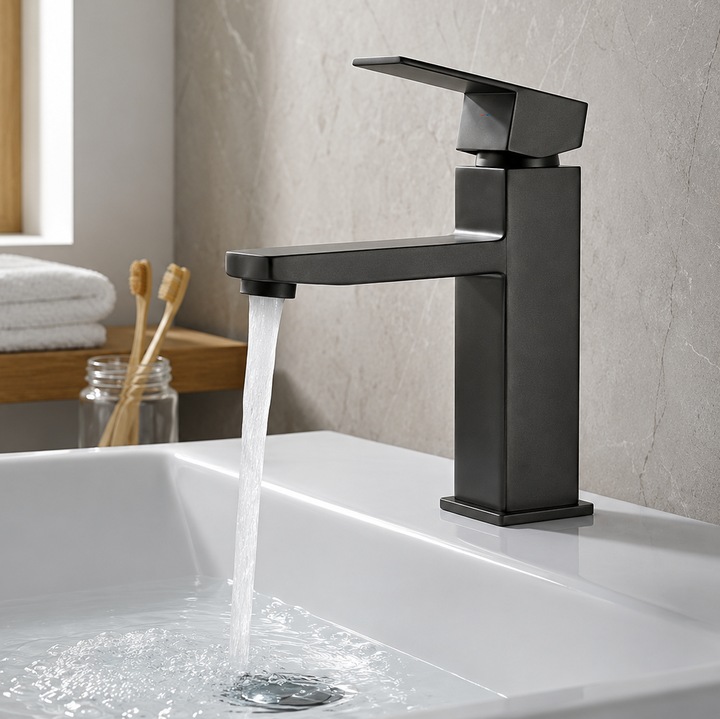 Baterie Premium Lavoar Baie, Elysar®, Otel Inoxidabil 201, Anti-coroziune, Anti-Rugina, Monocomanda, Design Modern, Cartus Ceramic, Montare pe Chiuveta, Usor de Instalat, Rezistenta la Zgarieturi, Robinet cu Finisaje Premium, Anti Amprenta, Negru Mat