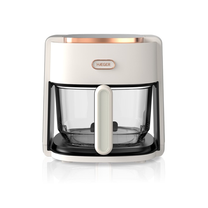 Friteuza cu Aer Cald si Vas de Sticla HAEGER Air Fryer Glass Digital, Capacitate Bol 4.5 L, 8 Programe, Putere 1200W, Panou Digital, AF-G45.006B