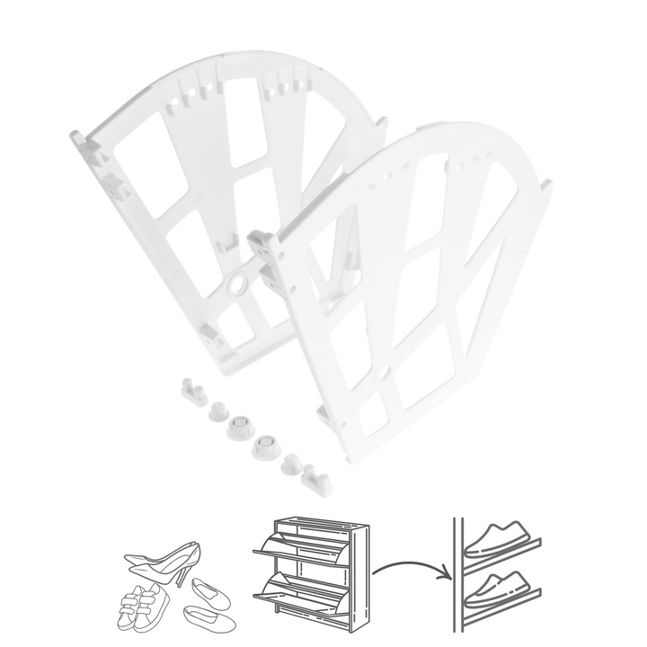 Panouri laterale RIEX VS13 pentru pantofar, pliabile, din plastic, 3 polite, alb, 2 buc