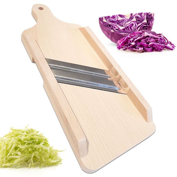 Tocator varza, GraweroweLove, 2 lame, lemn fag, inox, natural, 36x14x1.6cm