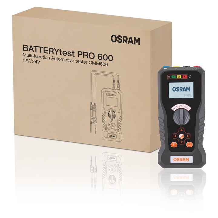 OSRAM Batterytest PRO 600 OMM600 autó akkumulátor teszter, multifunkcionális elektromos hibák észlelésére, 12V/24V, Fekete, 1 db