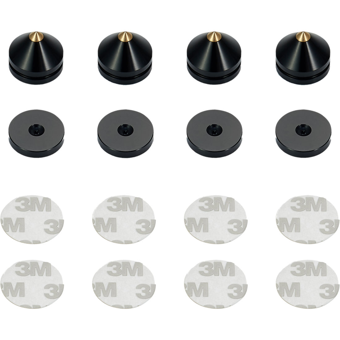 Picoane pentru difuzoare Mozos SPS-P04 montaj usor cu banda 3M, anti-vibratii si protectie podea, aluminiu cu varf din cupru, negru, 4 buc