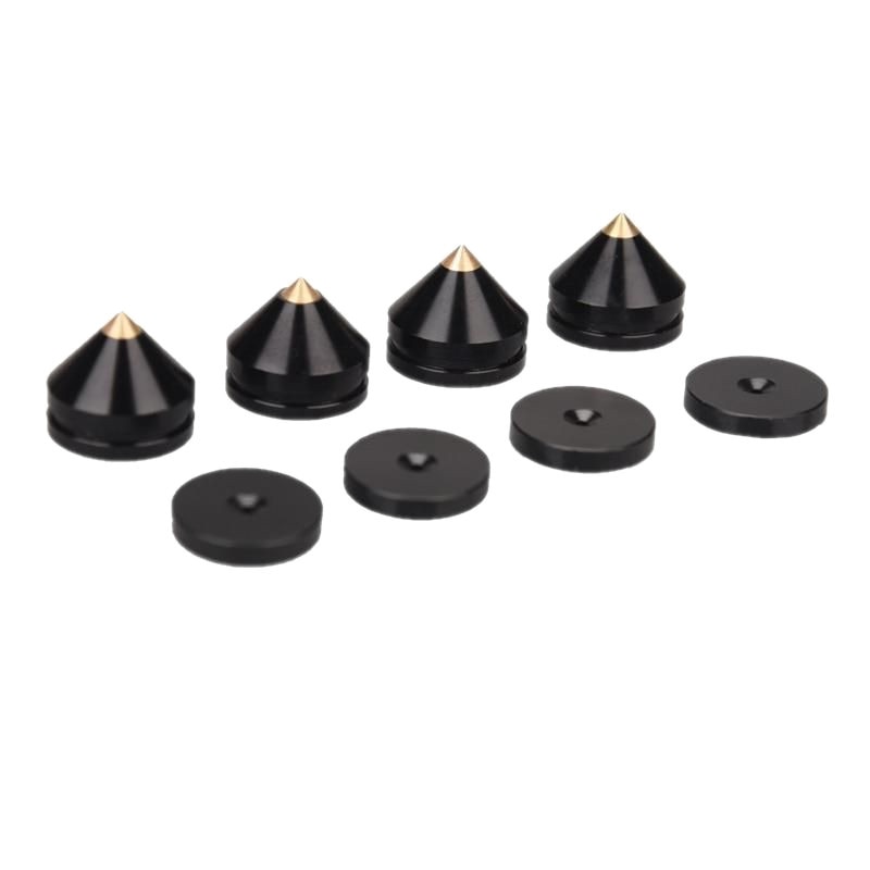 Picoane pentru difuzoare Mozos SPS-P04 montaj usor cu banda 3M, anti-vibratii si protectie podea, aluminiu cu varf din cupru, negru, 4 buc