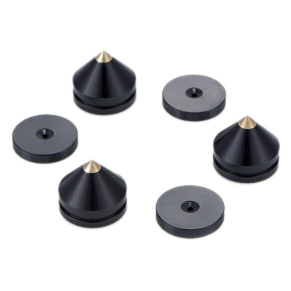 Picoane pentru difuzoare Mozos SPS-P04 montaj usor cu banda 3M, anti-vibratii si protectie podea, aluminiu cu varf din cupru, negru, 4 buc