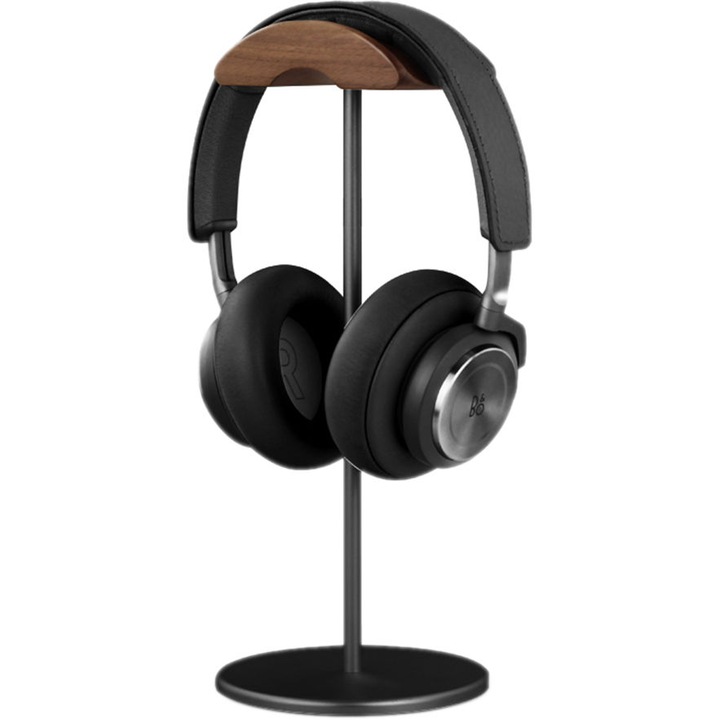 Mozos HS-Supreme prémium fejhallgató tartó fából és alumíniumból, csúszásmentes talp, univerzálisan kompatibilis (AirPods Max, Beats, Bose), Fekete, 120x120x290 mm
