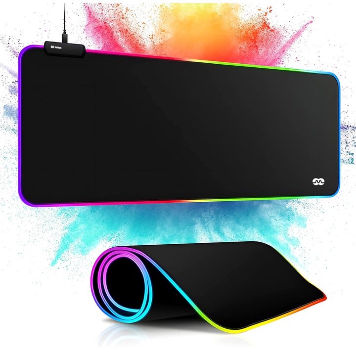 Mozos Gaming-MP egérpad RGB LED világítással, csúszásmentes, vízálló, memória a beállításokhoz, fekete, 900x400x4 mm