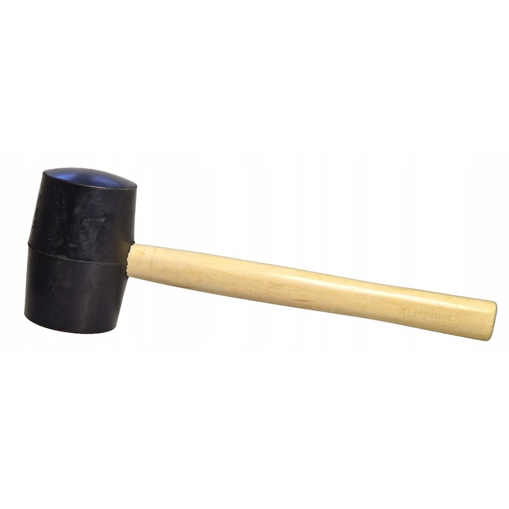 Ciocan de cauciuc 500 g, maner din lemn 25 cm, cap cauciucat rezistent, Negru/natural, 1 buc