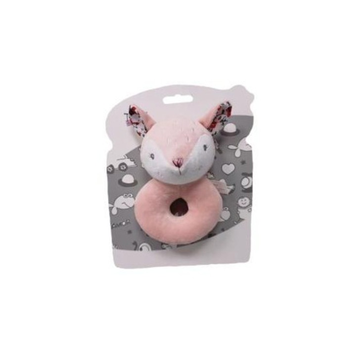 Zornaitoare Tulilo Lisek, jucarie pentru bebelusi din plus, cu inel si zornait, Roz/Multicolor, 1 buc