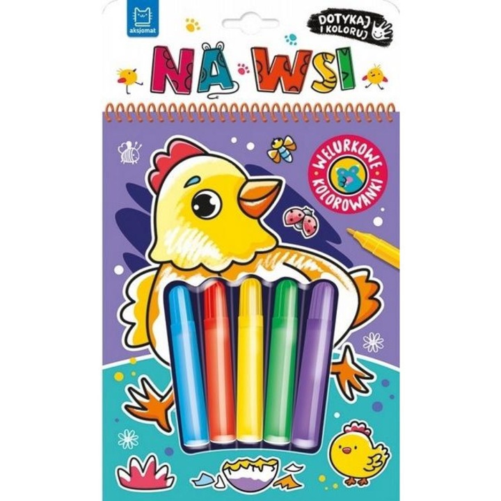 Carte de colorat / coloring book Aksjomat Na Wsi, velur senzorial, spiralata, multicolor, 16 pagini