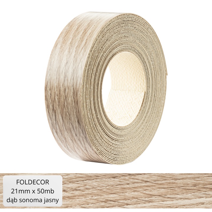 Banda melamina FOLDECOR DAB SONOMA JASNY 21mm x 50mb hőre lágyuló ragasztóval