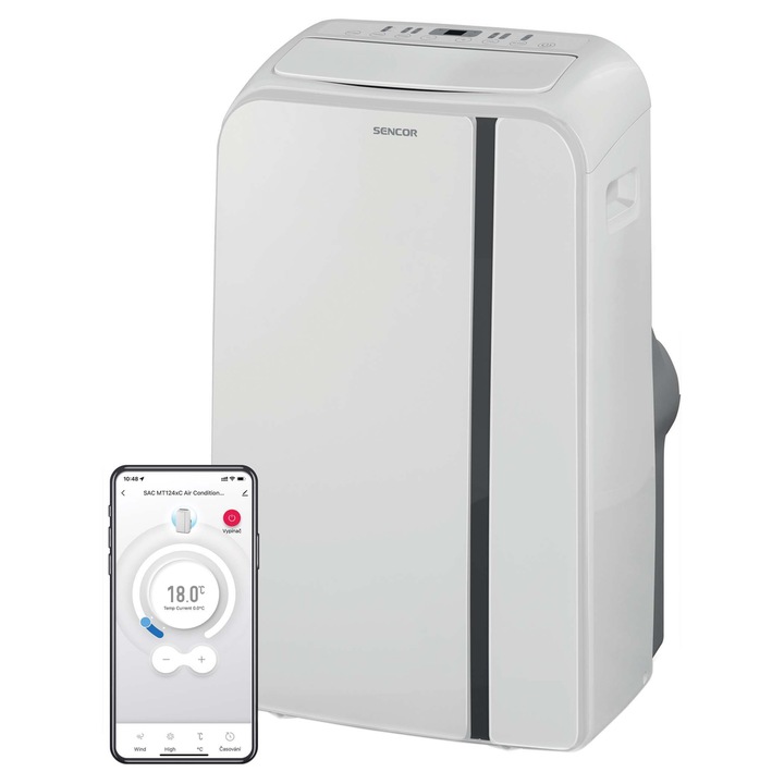 Aparat de aer conditionat mobil Sencor MT1240C, 12000 BTU, 4 viteze, Wi-Fi, 42-47 m2 Alb