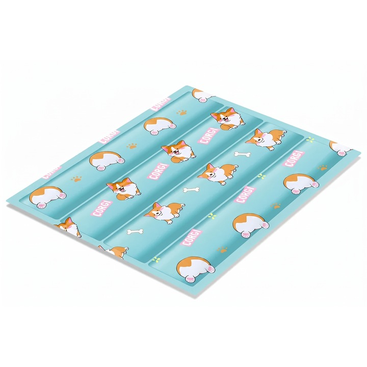 Covoras de Racire pentru Caini si Pisici, Saltea cu Gel Auto-Racire, Design Corgi, Impermeabil si Anti-Mucegai, Marimea S, ：40*30CM, Verde