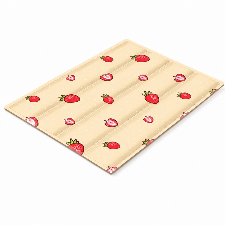 Covoras de Racire pentru Caini si Pisici, Saltea cu Gel Auto-Racire, Model de capsuni, Impermeabil si Anti-Mucegai, MarimeaL: 60*45CM，Bej