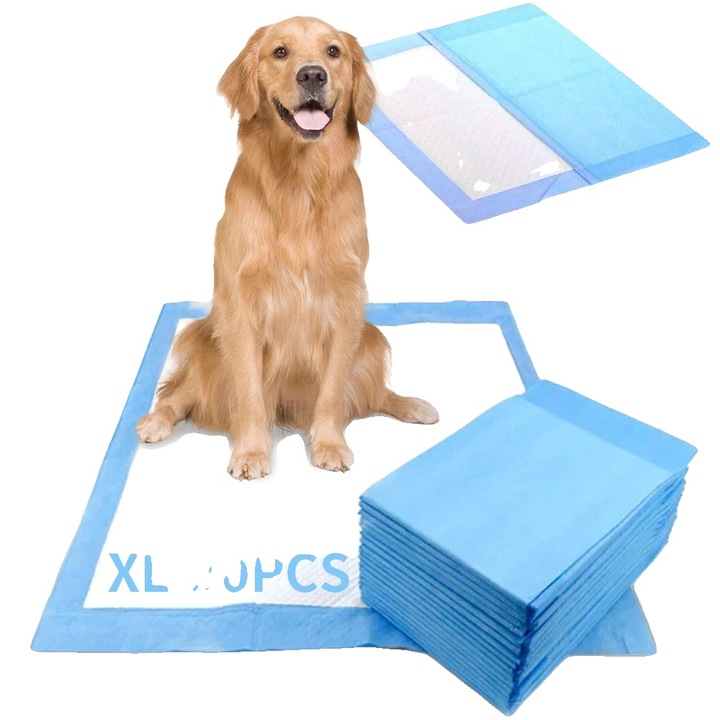 Covorase de antrenament pentru caini, pad-uri absorbante, anti-scurgere, control miros, albastru/alb, 20 buc, 60x90 cm