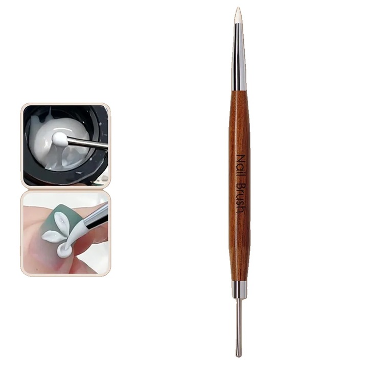 Pensula Nail Art duala, maner cu cristale, nylon, nr.4
