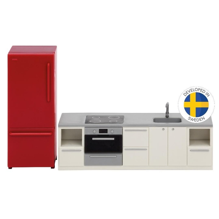 Lundby babaház konyhabútor szett, játékbútor hűtőszekrénnyel és mosogatóval, többszínű, 1 szett