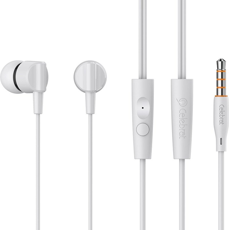 Casti in-ear Celebrat G35 cu microfon, conectare 3.5mm, difuzoare 10mm, cablu 1.2m, alb