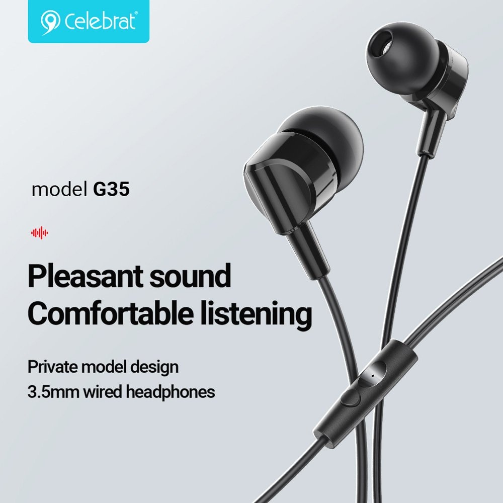 Casti in-ear Celebrat G35 cu microfon, conectare 3.5mm, difuzoare 10mm, cablu 1.2m, alb
