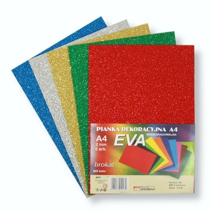 EVA hab A4 Penword, biológiailag lebomló csillámos lapok, 2 mm, Többszínű, 5 db
