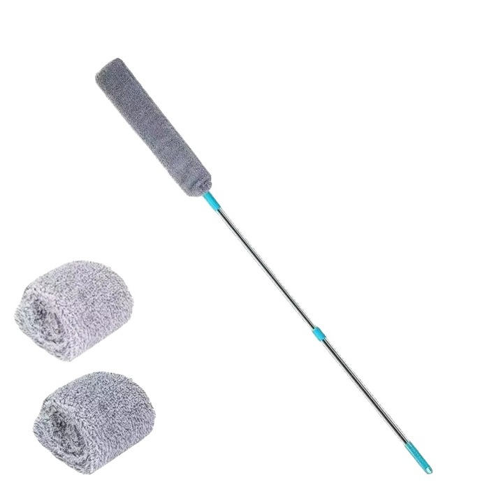 Perie de curatare cu microfibra, maner lung, 130cm, albastru