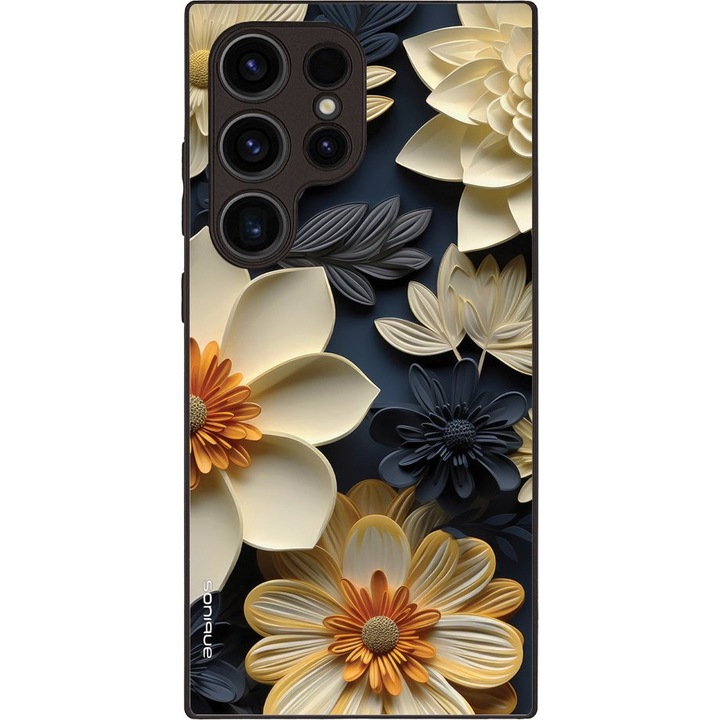 Husa/Carcasa Sonique 3D Flower Series pentru Samsung Galaxy S24 Ultra, silicon cu spate acrilic, imprimare 3D rezistenta, ecru