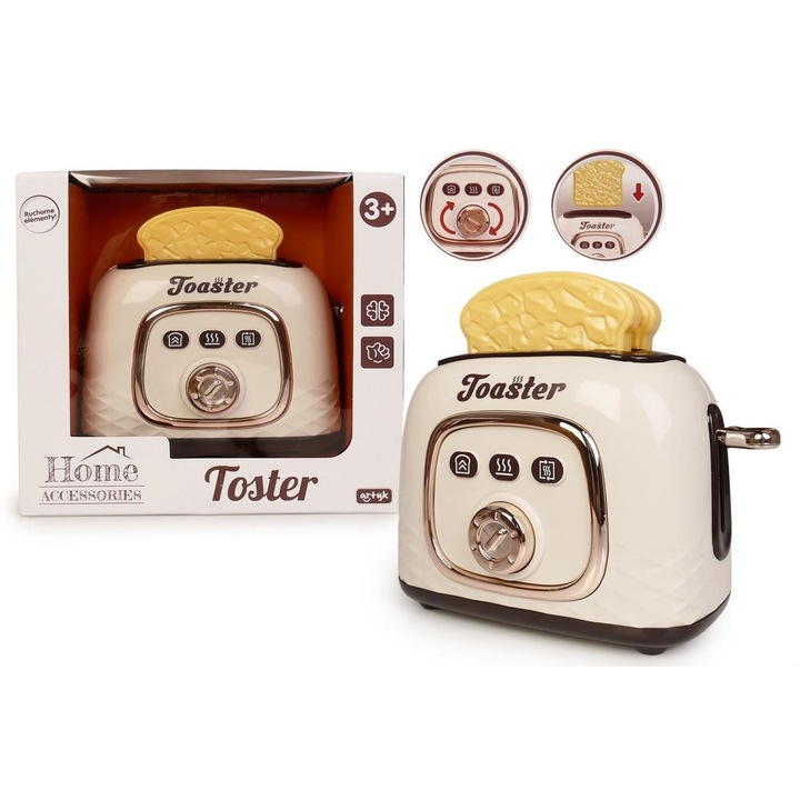 Toster jucarie Artyk, set de joaca pentru copii 3+, cu felii de paine si elemente mobile, Multicolor, 1 set